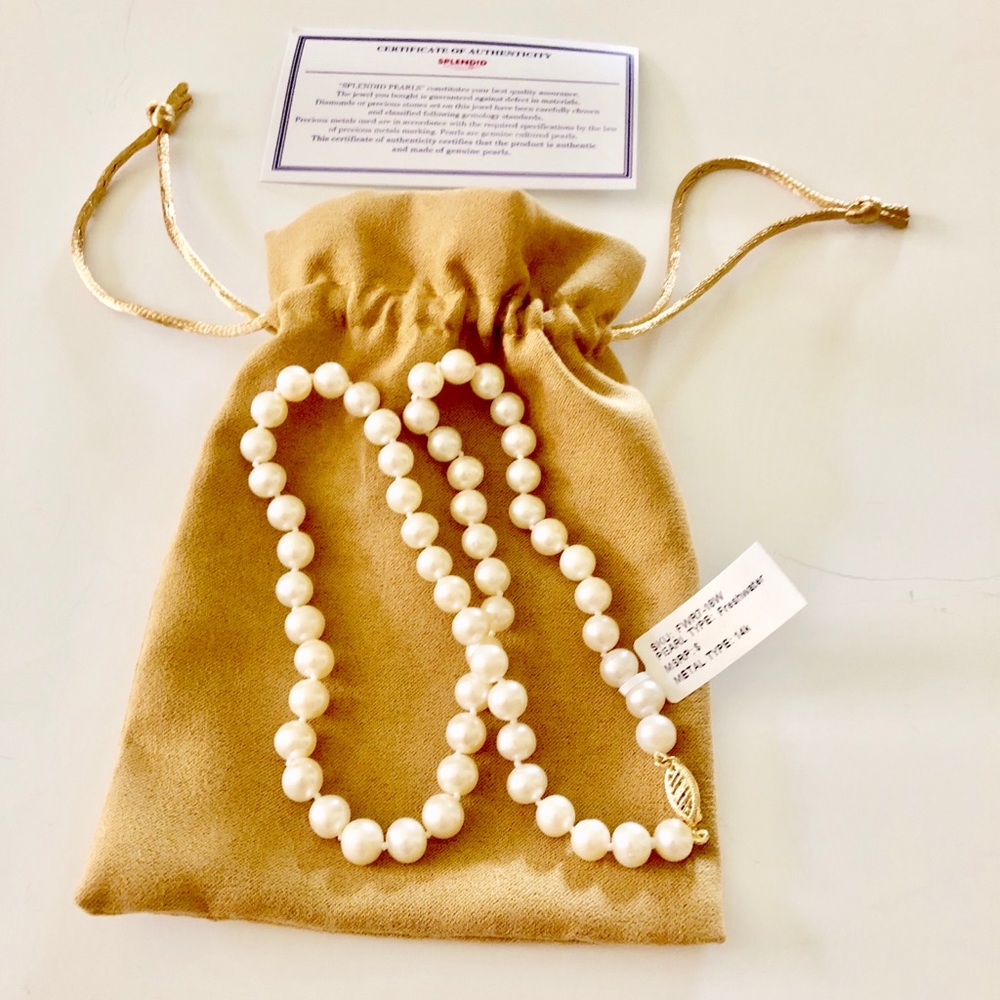 New 14k Freshwater White Pearl Necklace 18” - Picture 6 of 7